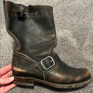 Frye Distressed Leather Ankle Boots with Buckle